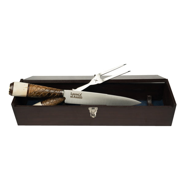 Box Locos x El Asado Deer antler knife and fork set